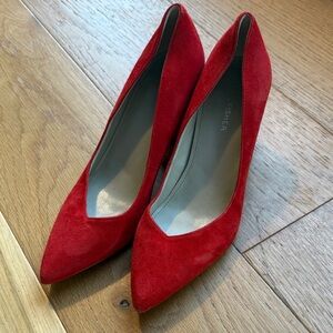 Vibrant Red Suede Pointed-Toe Pumps